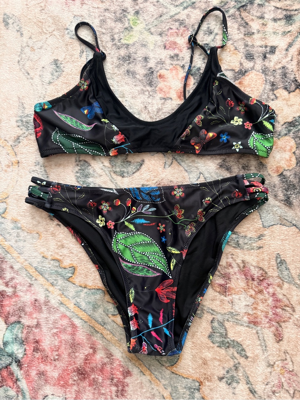 Black Floral Printed Bikini Set